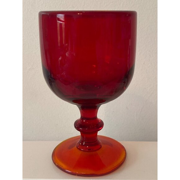 Water Goblet Ruby Red Thick Glass Heavy Replacement Vintage Unmarked - Picture 2 of 8